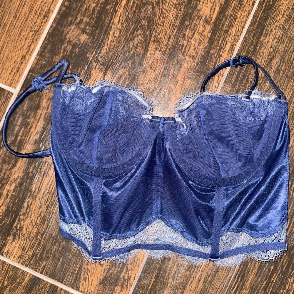 Victoria's Secret Dream Angels Navy Blue Unlined Lace Wicked Balconette Corset
